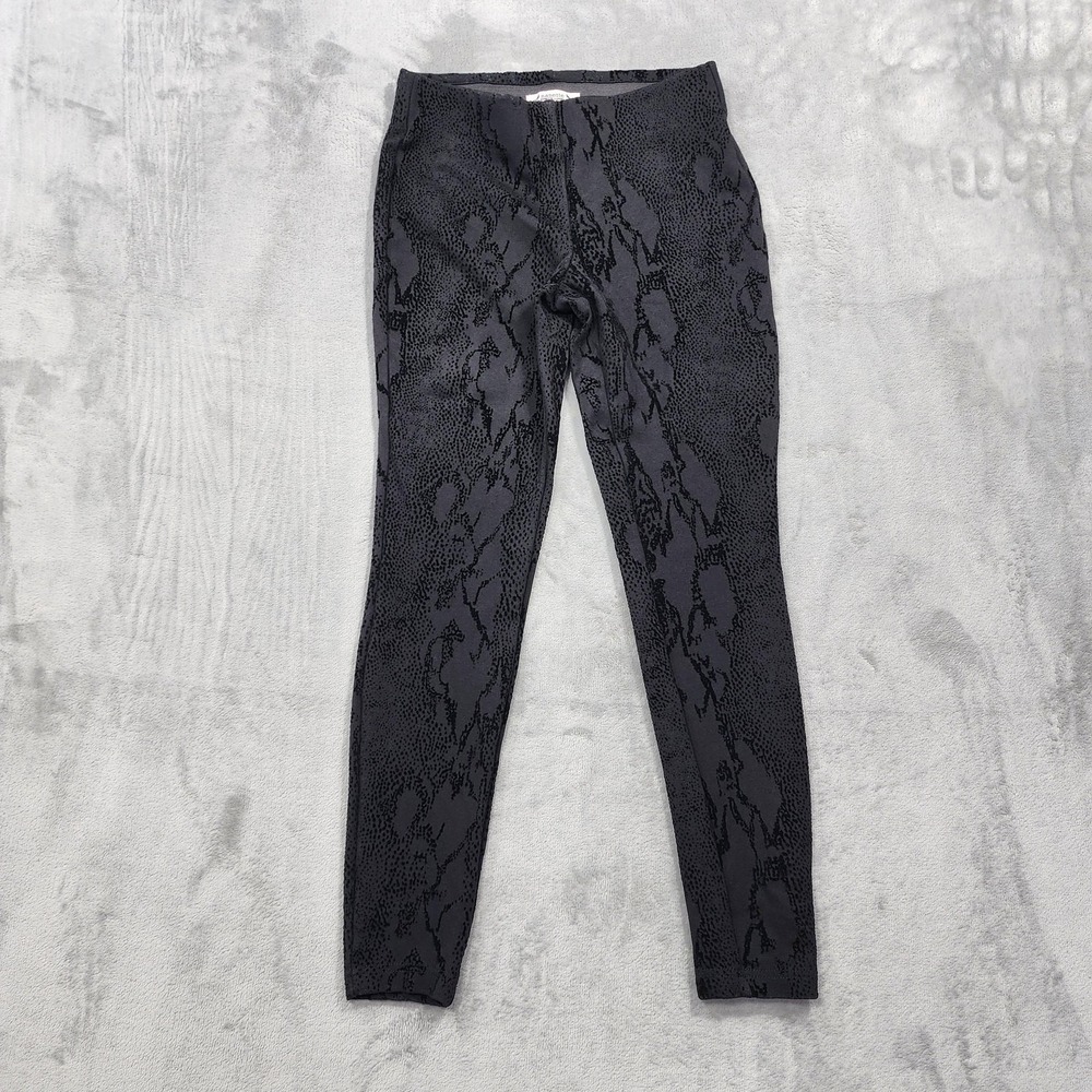 Nanette Lepore Leggings Womens XS Black Snakeskin Velvet Textured Pull On Ankle‎